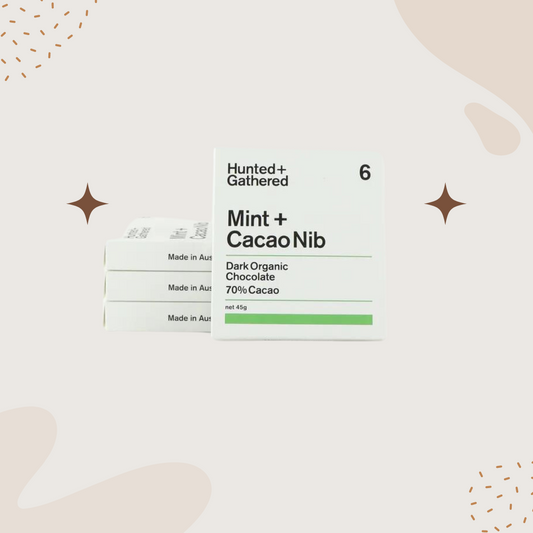 Hunted + Gathered  Mint + Cacao Nib Chocolate 70% 45g