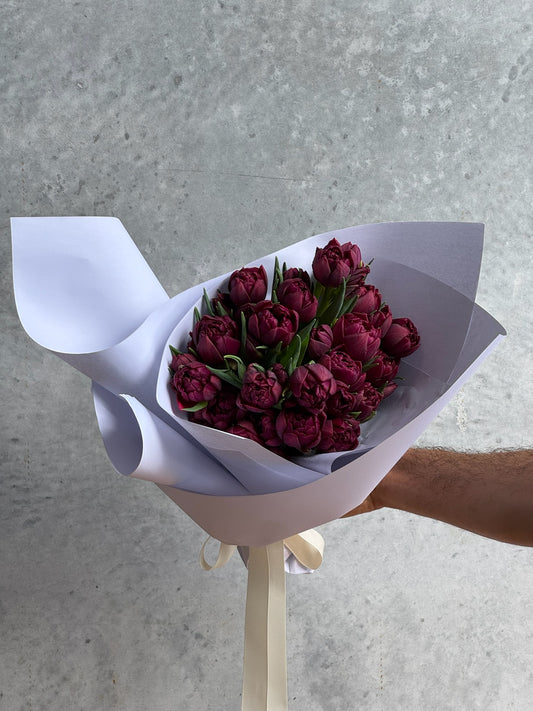 Mothers Day Double Mark Bunch Double Tulip Burgundy + Premium Bottle *PRE ORDER*